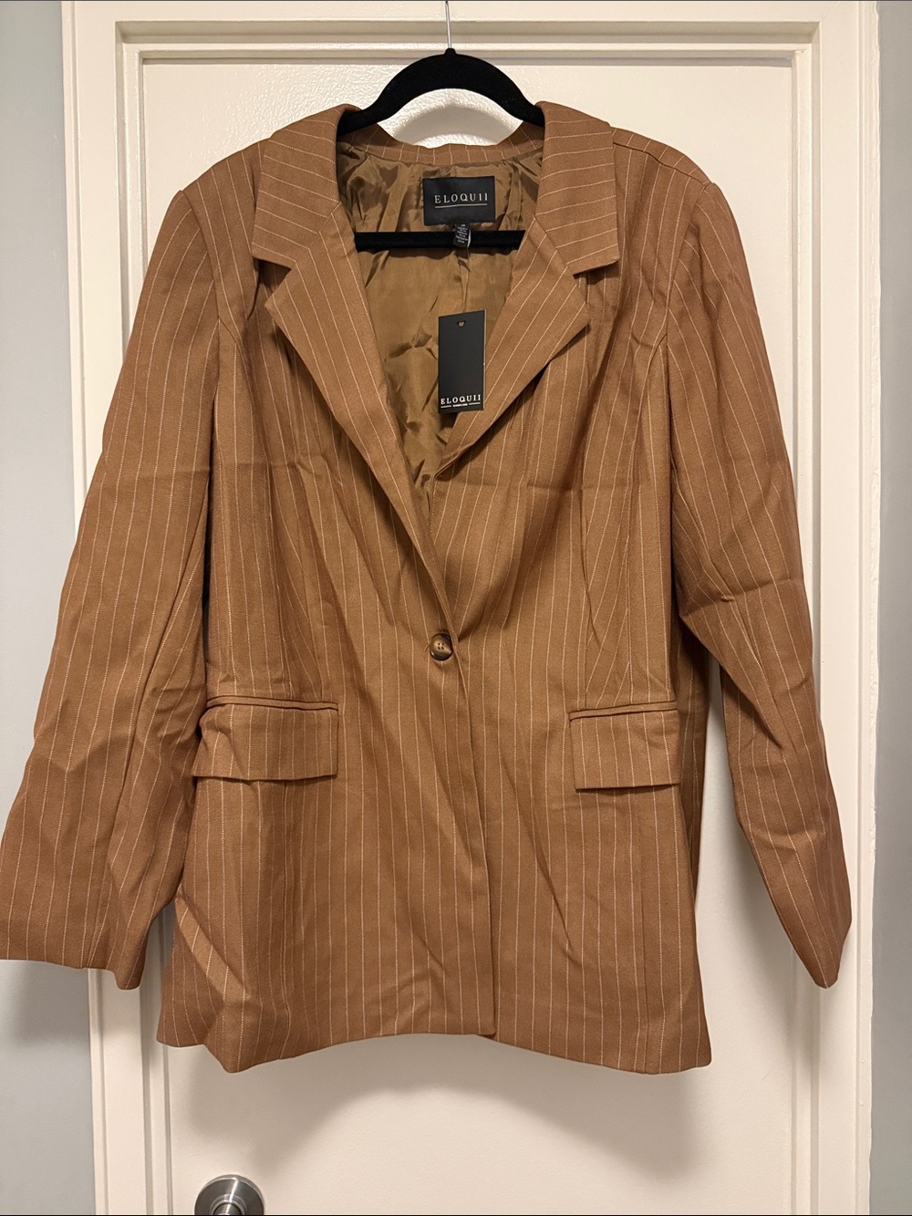 NWT Eloquii Size 20 Brown Pinstripe Blazer